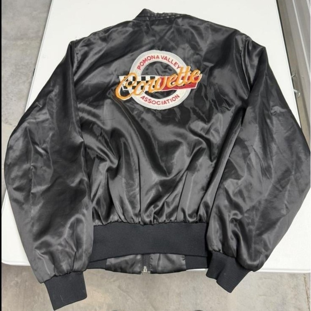 Vintage Satins Corvette Bomber Jacket Black Pomona Valley Car Club Mens XXL